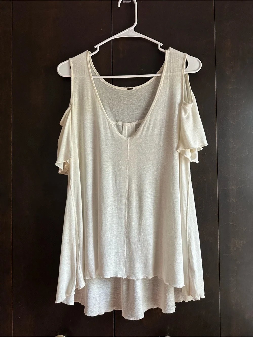 Free People Cream Cold-Shoulder V-Neck Flowy Tunic